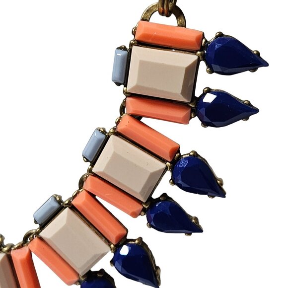 J.Crew Art Deco Statement Bib Necklace Geometric Beads Gold Tone Chain Jewelry - Picture 2 of 6